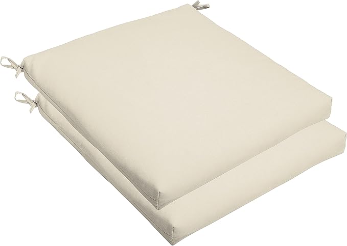 Sorra Home Sunbrella Bristol Square Chair Cushion (Set of 2) - Fade & Water Resistant, Outdoor & Indoor Patio Seat Cushion with Plush Foam - Canvas Natural (19" x 19" x 2.5")