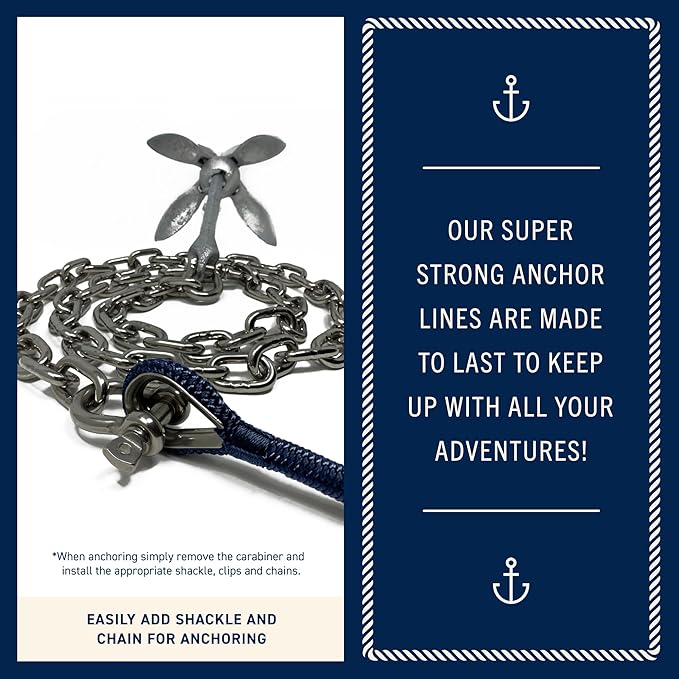 RainierSupplyCo Boat Anchor Rope - Double Braided Marine Rope Anchor Line - 50 ft x 3/8 Inch Nylon Boating Line with 316 Stainless Steel and Heavy Duty Marine Grade Bow Shackle - Navy Blue