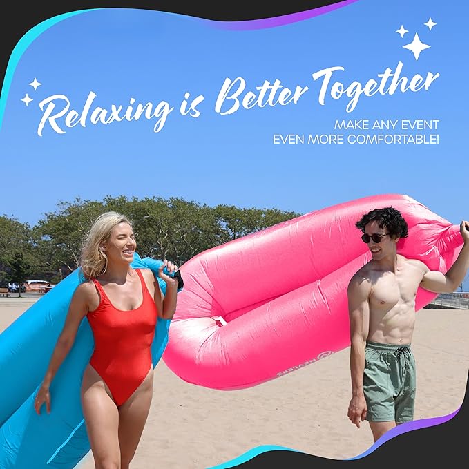 Nevlers 2 Pack Inflatable Loungers Air Sofa Couch | Perfect for Beach Chair Camping Chairs or Portable Hammock |Travel Bag Pouch, Pegs & 3 Pockets| Movie Seating & Camping Accessories Blow Up Lounger