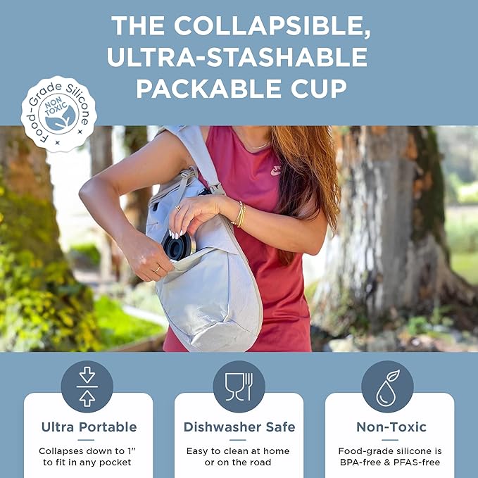 HYDAWAY 16oz Collapsible Pint - BPA-Free Silicone Cup with Stainless Steel Rim - Reusable, Packable, and Durable for Camping, Travel & Everyday Use
