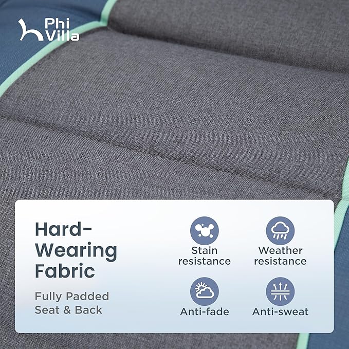 PHI VILLA XXL Oversized Padded Zero Gravity Chair, Foldable Patio Recliner, 30" Wide Seat Anti Gravity Lounger with Cup Holder, Support 400 LBS (Blue Accent)