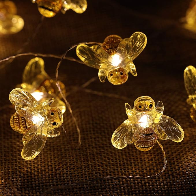Honeybee Decorative String Lights, 18.7 Ft 40 LED USB Plug-in Copper Wire Bee Fairy Lights for Various Decoration Projects (Warm White, Remote Control with Timer)