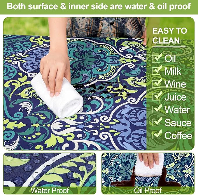 Picnic Table Cover with Bench Covers Camping Essentials Waterproof Windproof Camping Tablecloth with Drawstring Bag, Fitted Rectangle Tables and Seats, 72in, Deep Blue Green