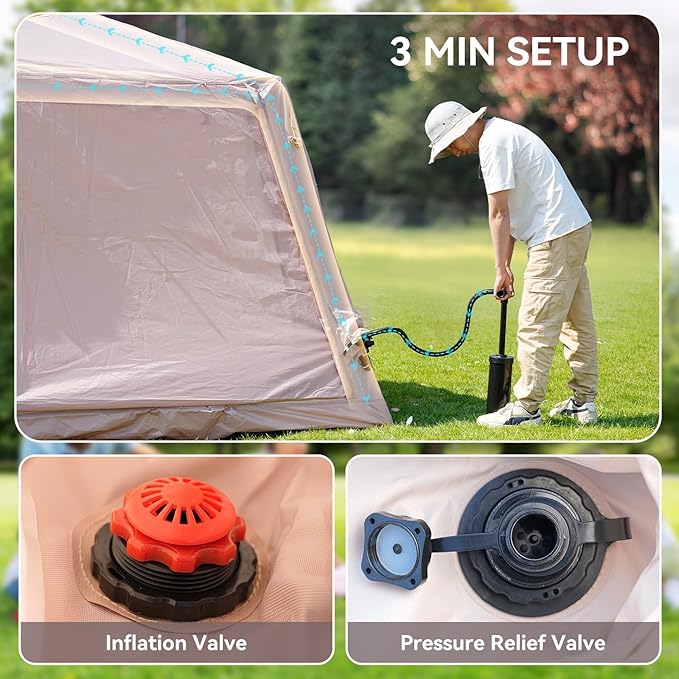 ABORON 2/6/8 Person Inflatable Camping Tent, Easy Setup Blow Up Tent with Hand Pump, PU3000mm Waterproof & Breathable 4 Season Glamping Tent for Outdoor Camping