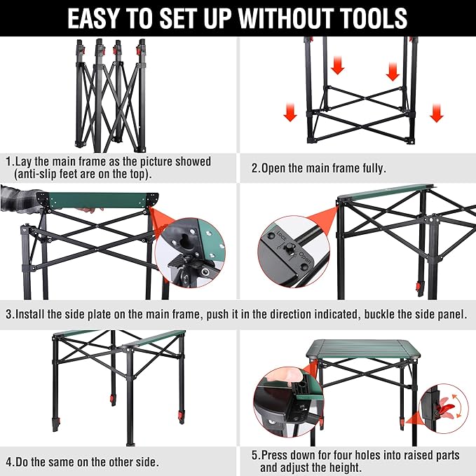 VILLEY Folding Camping Square Table with Carry Bag, Lightweight Aluminum Adjustable Square Table for Outdoor, Camping, Picnic, Backyards, BBQ (M)