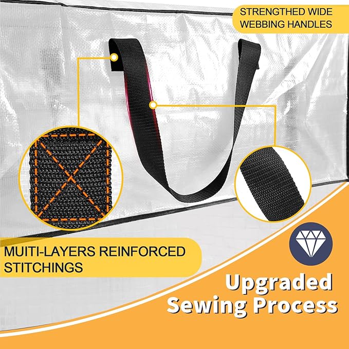 Clear Storage Bags with Zipper, 2 Pack Large Moving Bags Heavy Duty Extra Large, Plastic Storage Totes for Clothes, College dorm Packing Bag with Strong Handles