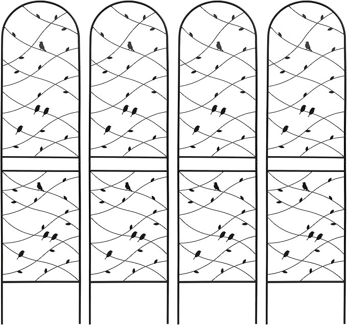 Metal Garden Trellis Rustproof Trellis for Climbing Plants Outdoor Flower Support Bird Deco (Black-4 Pack, 86.7"x19.7")
