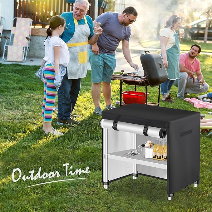 Outdoor Prep Table Cover with Split Zipper - Waterproof Stainless Steel Metal Table Cover - Outdoor Dining Table Covers - Grill Cart Covers - 42" L x 24" W x 35" H