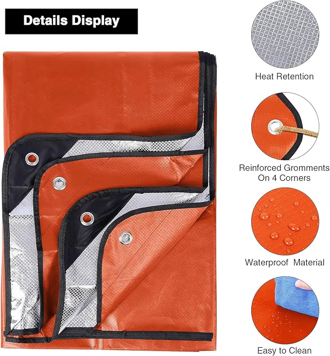 RedSwing Heavy Duty Survival Blanket, Waterproof Emergency Thermal Tarp, Multipurpose Reflective Insulated All Weather Blankets for Camping Hiking, Orange