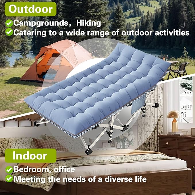 Oversize Camping Cot 2 Pack Extra Large Camping Bed for Adults Cot for Sleeping with Mattress Heavy Duty Portable Folding Cot with Carry Bag for Hiking Camping Office Nap Outdoor Indoor Easy to Set Up