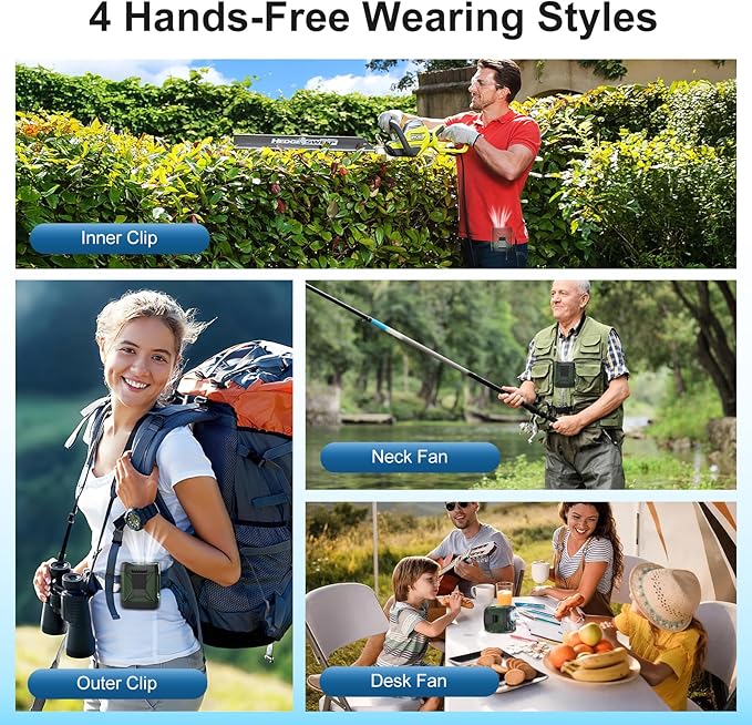 Portable Fan for Under Shirt, Waist Fan Clip On Belt, 4-in-1 Rechargeable Body Fans with LED Light, Phone Stand, Fast Charging 4-Speed Hip Personal Fans for Fishing, Outdoor, Makeup, Kitchen