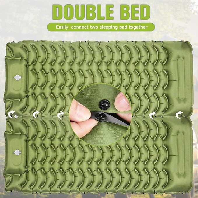 Sleeping Pad, Ultralight Inflatable Sleeping Pad for Camping with Pillow, Built-in Pump, Ultimate for Camping, Hiking - Airpad, Carry Bag, Repair Kit, Compact & Lightweight Camping Pad(Green)