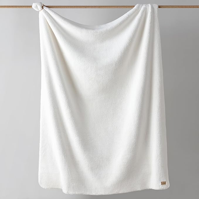UGG Whitecap Plush Throw Blanket Fleece Lightweight Soft Cozy Throw for Couch or Bed Luxury Home Decor for Living Room Washable Hypoallergenic Blankets for Dorm Decor, 50-inch x 70-inch, White Snow