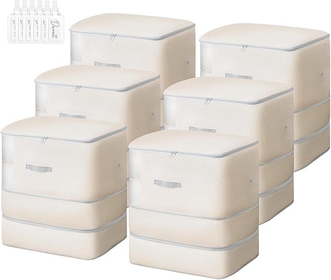 Comforter Storage Bag - 130L Large Capacity Blanket Storage Bags 3-Layer Ultra Space Saving Self Compression Organizer, Washable Compression Bags for Storage Comforter Blanket, 6-Pack, Beige