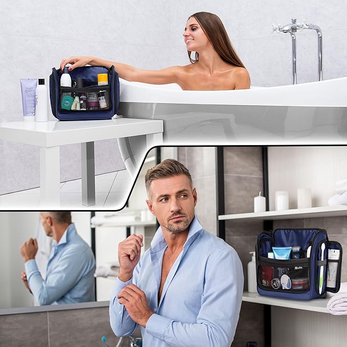 Travel Toiletry Bag for Men and Women - Large Hanging Toiletry Organizer - Waterproof Hygiene Bag with Metal XXL Swivel Hook, with Sturdy Zippers and 19 Compartments for Toiletries, Makeup, Cosmetics