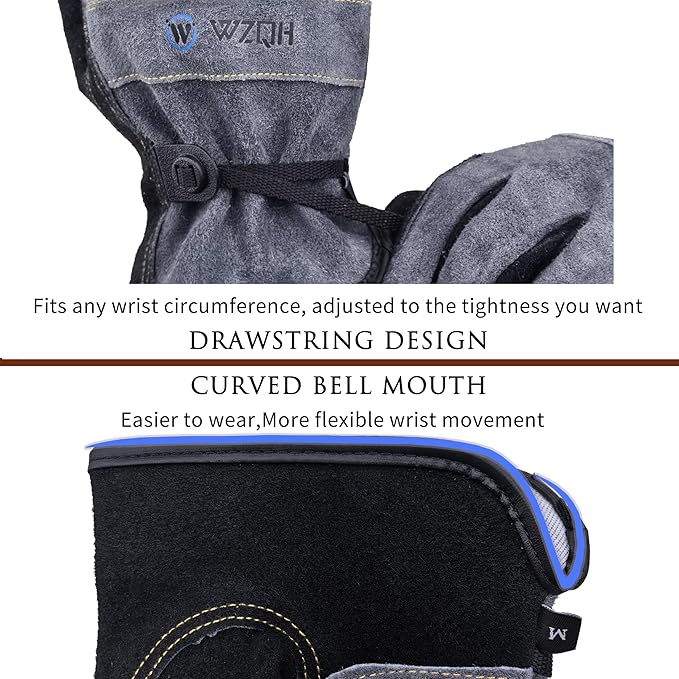 Leather Work Gloves for Men or Women. Medium Glove for Gardening, Tig/Mig Welding, Construction, Chainsaw, Farm, Ranch, etc. Cowhide, Cotton Lined, Utility, Firm Grip, Durable. Grey-Black M