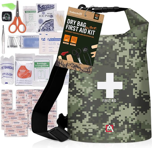 Avalanche First Aid Kit in Dry Bag, 103 Pcs Emergency Supplies Kit in Waterproof Bag for Home, Car, Travel, Sports or Camping, Durable, Ideal for Water Activities, Survival Gear Kit