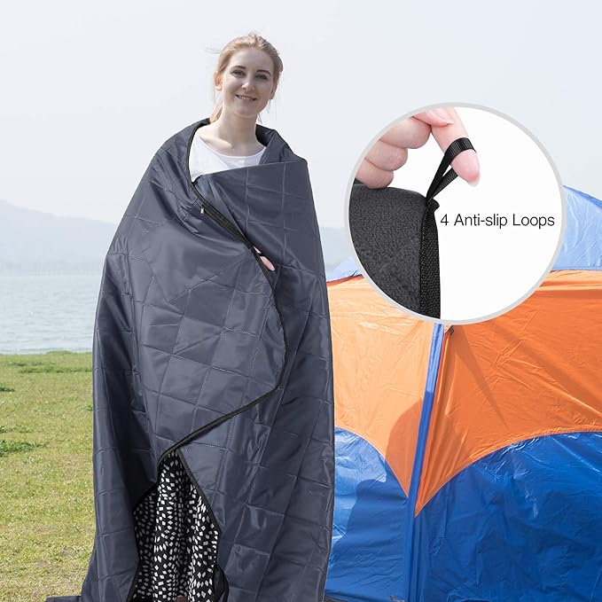 REDCAMP Large Waterproof Stadium Blanket for Cold Weather, Soft Warm Fleece Camping Blanket Windproof for Outdoor Sports, Grey