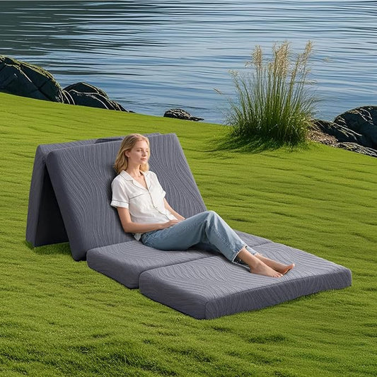 Memory Foam Camping Mattress Pad, 3 Inch Thick Waterproof Foldable Sofa Bed Floor Mattress, Portable Sleeping Pad for Adult, Sleeping Mat for Travel RV Camping Guest Yoga