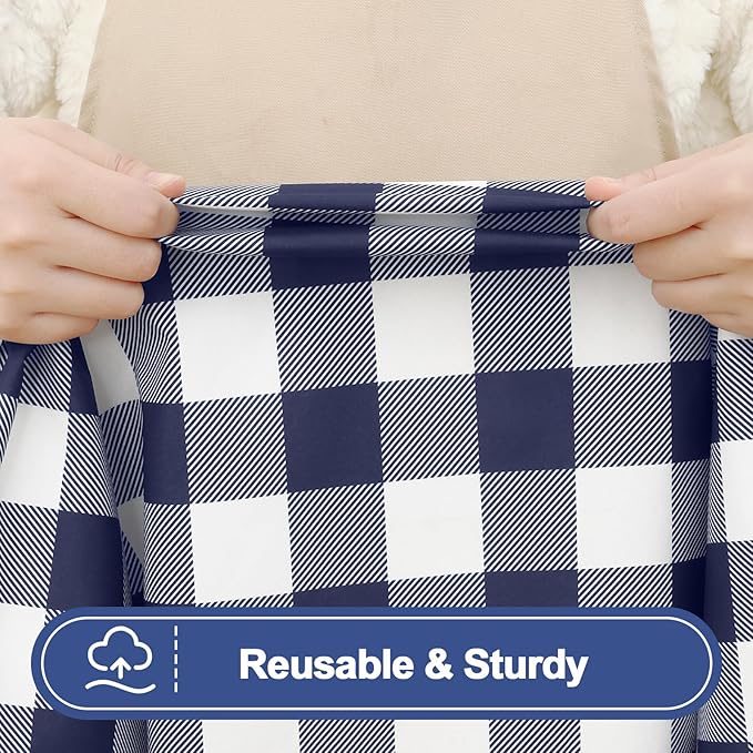 Smiry Picnic Table Cover with Bench Covers, Waterproof Elastic Fitted Tablecloths for 6 Foot Rectangle Tables, Washable Buffalo Plaid Tablecloth for Camping, Outdoor (Navy & White, 30"x72")