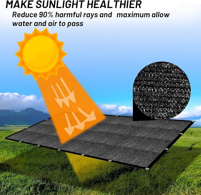 Cool Area 90% Sun Shade Cloth Mesh Tarp with Grommets for Plant Cover 6x8ft Patio Canopy Garden Pergola Blackhouse Car Barn Kennel Black