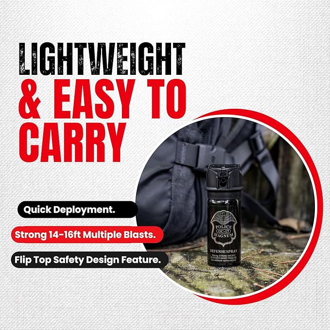 POLICE MAGNUM Pepper Spray Self Defense- Max Strength- 16ft Range- Portable Law Enforcement Unit - Made in The USA - 1 Pack 2oz Flip Top