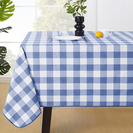 MOSAYT Rectangle Vinyl Tablecloth, 100% Waterproof Buffalo Gingham Plastic Table Cloth, Heavy Duty Wipeable Table Covers for Picnic, Outdoor, Camping - 54 x 54, Blue
