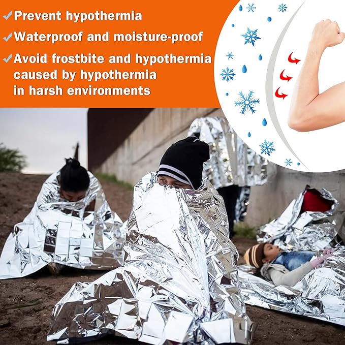 8 Pack Emergency Mylar Blankets, Survival Thermal Blanket for Rescue, First Aid Silver Foil Blanket Bulk, Safety Winter Heat Reflective Aluminum Blankets for Hiking, Camping, Marathons Outdoor