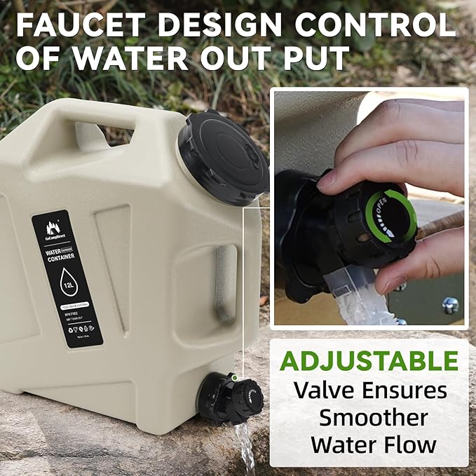 Camping Water Container - 3.2 Gallan Water Jug with Spigot | Portable Water Tank for Outdoor Hiking Picnic Supplies-Grey