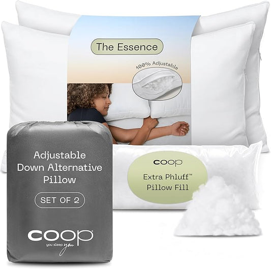Coop Home Goods Essence Down Alternative Pillow Set of 2, King Size, Best Pillows for Sleeping, Adjustable Alternative to Down Pillows, Luxury Hotel Pillow for Back, Stomach or Side Sleepers