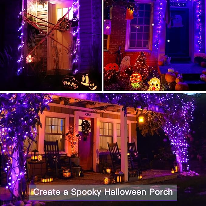 suddus Hallowee Fairy Lights Battery Operated, 33ft 100 LED Fairy Lights with Remote, Purple String Lights for Outside, Porch, Home, Backyard, Window, Yard, Garland, Party Decorations