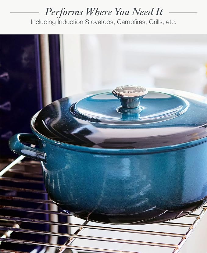 Merten & Storck 7QT Round Dutch Oven Casserole Pot with Lid, European Crafted Enameled Iron Stockpot, Induction & All Cooktops, Braising, Stews, Roasting, Slow Cooking, Sourdough, Aegean Teal