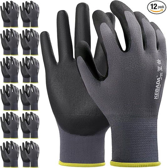 Kebada Work Gloves for Men and Women, Foam Nitrile Coated Safety Gloves with Grip, Ideal for Warehouse Package Handling, Gardening, Mechanic and Construction, XS