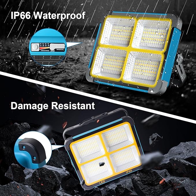 100W Rechargeable LED Solar Work Light, 10000LM Magnetic Worklight with 5 Modes Stepless Brightness Job Site Lighting, Waterproof Portable Outdoor Working Light for Car Repairing, Garage Workshop