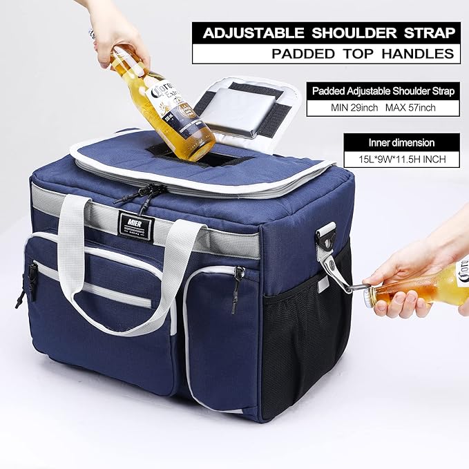 MIER 30L Extra Large Soft Cooler Bag with Bottle Opener for Camping Beach BBQ Grocery Golf Leakproof Picnic Lunch Bag, Collapsible, Top Flip Lid, 45Can (Dark Blue)