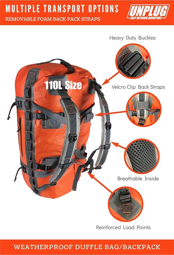 UNPLUG Ultimate Adventure Bag | 1680D Heavy Duty Waterproof Bag | Large Travel Duffle Bag which can be Used for Camping, Motorcycling, Boating, or Hunting