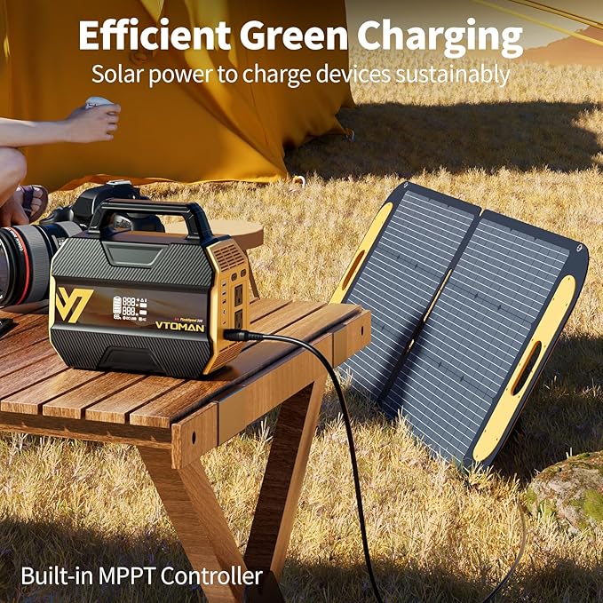 VTOMAN FlashSpeed 300 Portable Power Station with 110W Solar Panel, 300W/230Wh LiFePO4 Battery Solar Generator, PD 100W Type-C, 3000 Cycles, 6 Outlets for Camping, Home Backup, Off-grid