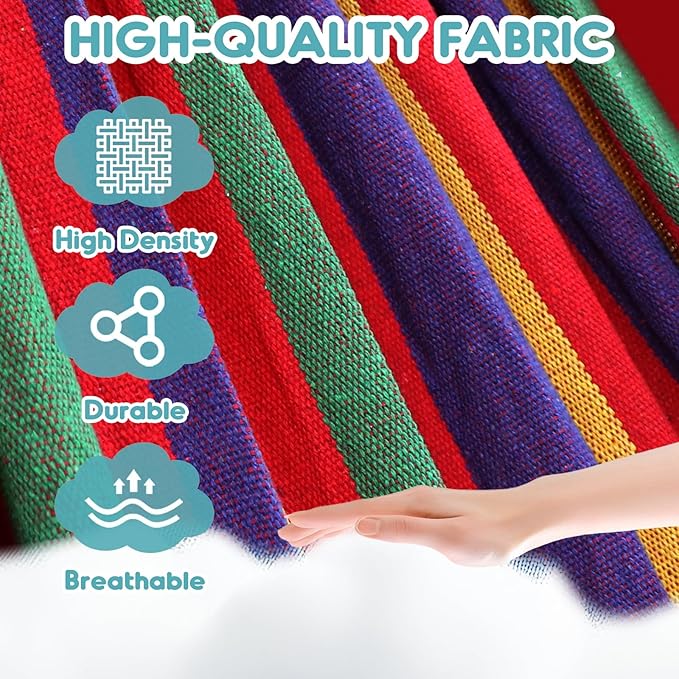 Anyoo Garden Cotton Hammock Comfortable Fabric Hammock with Spreader Bar Sturdy Hammocks Up to 450lbs Portable Lightweight Hammocks with Travel Bag for Camping Outdoor/Indoor Patio Backyard