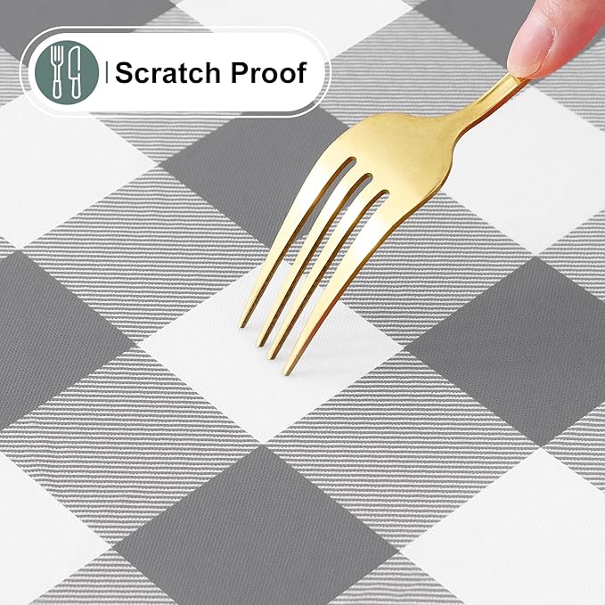 misaya Buffalo Rectangle Picnic Tablecloth, 4 Foot Elastic Fitted Vinyl Table Cloth with Flannel Backing, Waterproof Plaid Table Covers for Dining, Camping, Outdoor (Grey and White, 24" x 48")