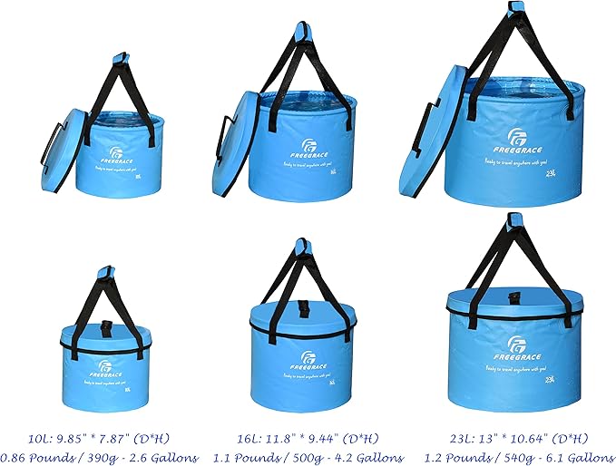 Premium Collapsible Bucket by Freegrace - Compact Portable Folding Water Container - Lightweight & Durable - Includes Handy Tool Mesh Pocket