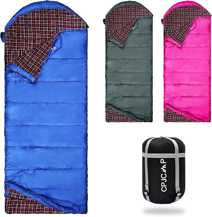 0 Degree Sleeping Bag for Cold Weather,100% Cotton Flannel XXL for Adults Big and Tall Cold Weather Winter Zero Degree Camping,Free Compression Sack