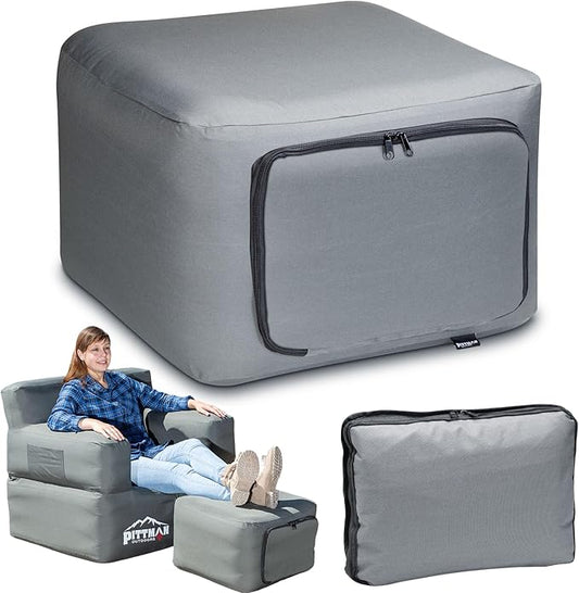 Pittman Inflatable Ottoman Foot Rest for Camping - Outdoor Pouf Ottoman is Waterproof for Camping & Patio - Removable Cover for Easy Cleaning - Inflatable Foot Stool Matches Our Popular Furniture Set