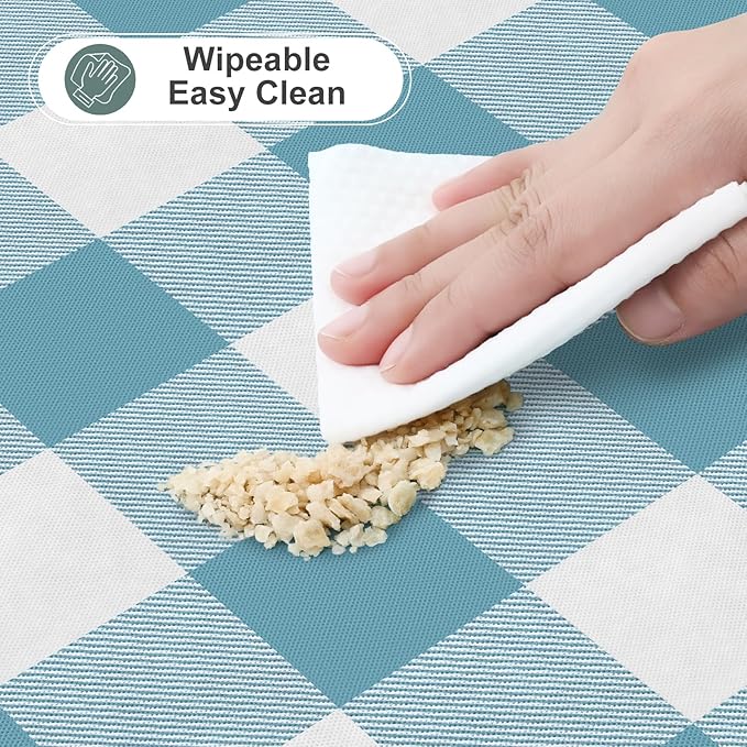 misaya Rectangle Waterproof Vinyl Table Cloth, Buffalo Flannel Backed Tablecloth, Wipeable Plastic Table Cover for Dinner, Kitchen, Outdoor (52" x 70", Aquamarine and White)