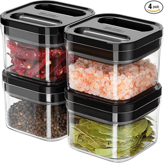 MR.SIGA 4 Pack Airtight Food Storage Container Set, BPA Free Kitchen Pantry Organization Canisters, One-handed Airtight Cereal Snack Candy Storage Containers, 360ml / 12.2oz, Small, Black