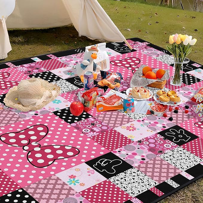 Pink Picnic Blankets Waterproof Foldable, 60″X80″ Checkered Thick Picnic Mat Outdoor Blanket for Grass, Cute Beach Blanket Sandproof Picnic Accessories for Camping Party Park Girls Gifts