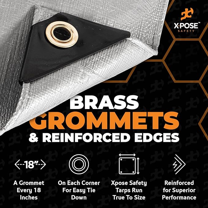 Heavy Duty Silver Poly Tarp 10' X 10' - Multipurpose Protective Cover - Durable, Waterproof, Weather Proof, Rip and Tear Resistant - Extra Thick 12 Mil Polyethylene - by Xpose Safety