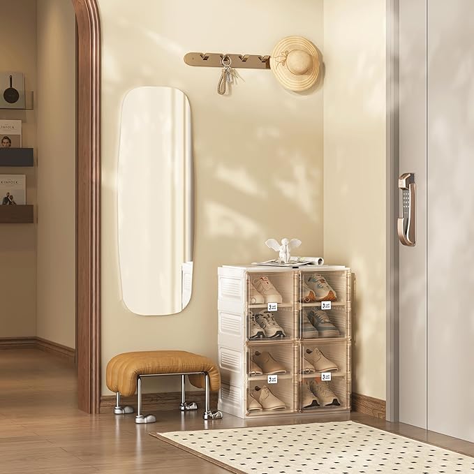 ANTBOX Shoe Organizer Storage Box, Portable Folding Shoe Rack For Closet With Magnetic Clear Door,Large Sneaker Cabinet Bins All-in-one Sturdy Easy Assembly 4 Layers-8 Grids