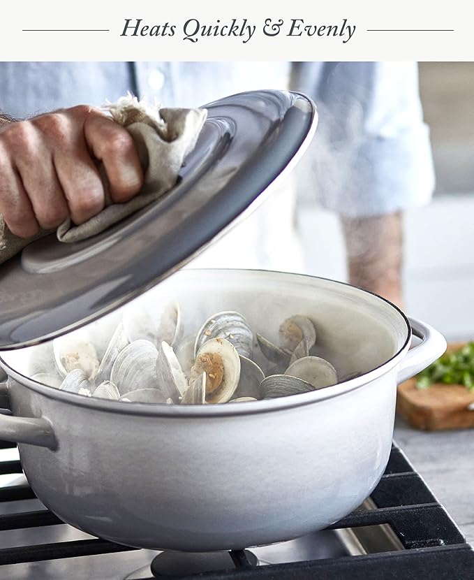 Merten & Storck 7QT Round Dutch Oven Casserole Pot with Lid, European Crafted Enameled Iron Stockpot, Induction & All Cooktops, Braising, Stews, Roasting, Slow Cooking, Sourdough, Cloud Gray