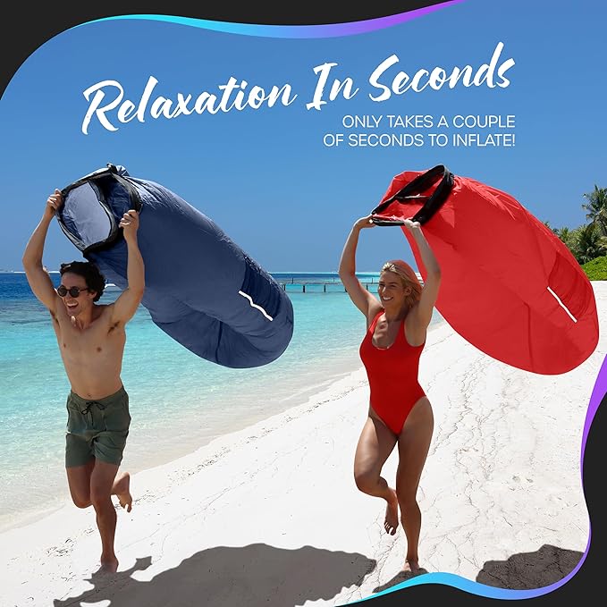 Nevlers 2 Pack Inflatable Loungers Air Sofa Couch | Perfect for Beach Chair Camping Chairs or Portable Hammock |Travel Bag Pouch, Pegs & 3 Pockets| Movie Seating & Camping Accessories Blow Up Lounger