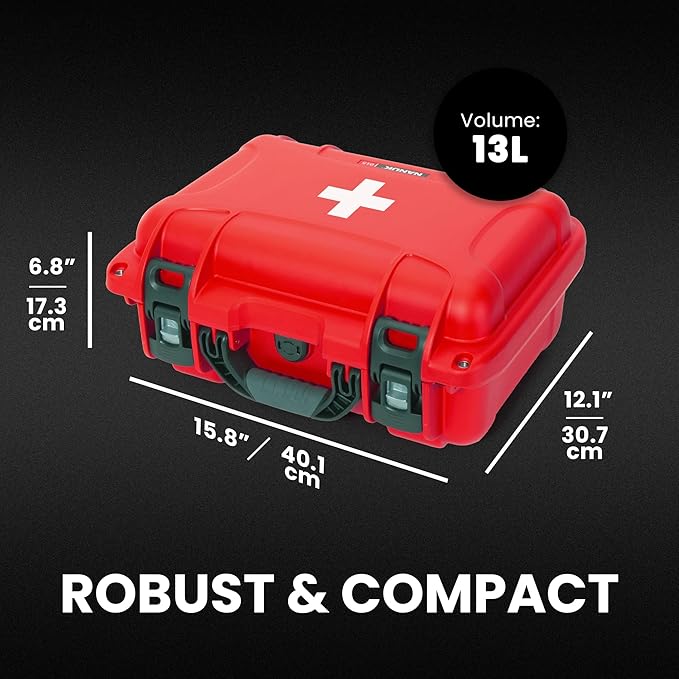NANUK 915 Waterproof First Aid Box Empty – Durable, Medical First Aid Organizer Case, IP67-Rated, Dustproof, Impact-Resistant, and Floats (7.4" x 4.9" x 3.1") – Red